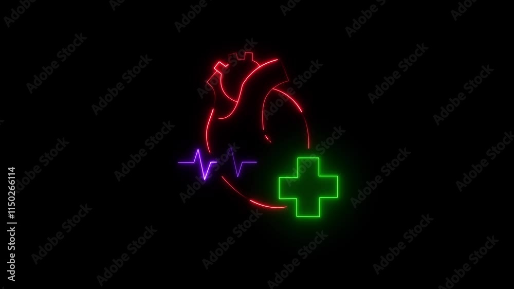 human heart animation with glowing neon line on black background. human heart animation with glowing neon line on black background.