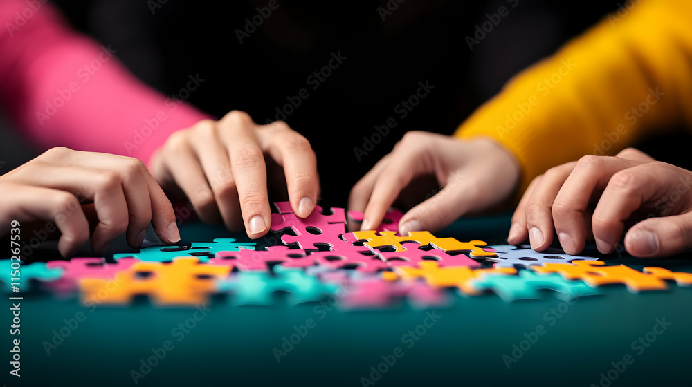 Close-Up of Team Member's Hands Assembling Puzzle Highlighting Individual Contribution with Copy Space for Branding Close-Up of Team Member's Hands Assembling Puzzle Highlighting Individual Contribution with Copy Space for Branding