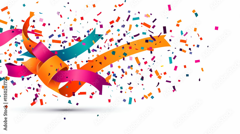 Confetti pop with colorful ribbons isolated on white background. concept as A dynamic vector of confetti popping alongside colorful ribbons representing festivity and celebration in lively gatherings. Confetti pop with colorful ribbons isolated on white background. concept as A dynamic vector of confetti popping alongside colorful ribbons representing festivity and celebration in lively gatherings.