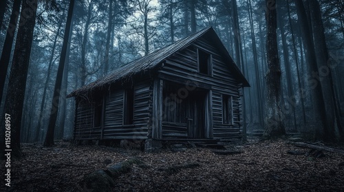  old wooden cabin at the edge of a dense, eerie forest known as the Black Woods. 