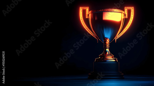 Plain black background with a glowing trophy silhouette concept as A plain black background with a softly glowing trophy silhouette in the center representing success recognition and office achievemen photo