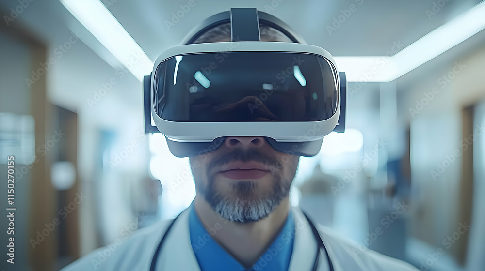 Close Up Macro of Doctor Wearing Virtual Reality Headset in Medical Training with Copy Space Close Up Macro of Doctor Wearing Virtual Reality Headset in Medical Training with Copy Space