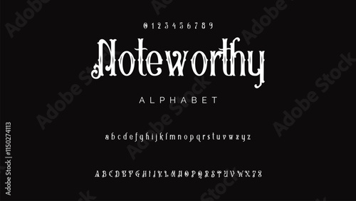 Craft vintage typeface design. Graphic display alphabet. Fantasy type letters. Latin characters, numbers. Vector illustration. Old badge, label, logo template.