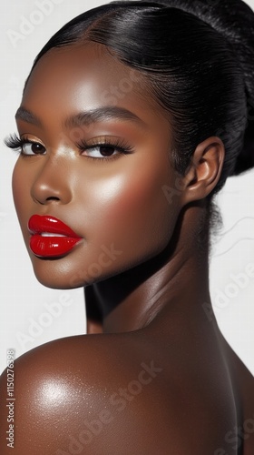 Radiant Beauty A Close-Up Portrait of a Woman with Bold Red Lips