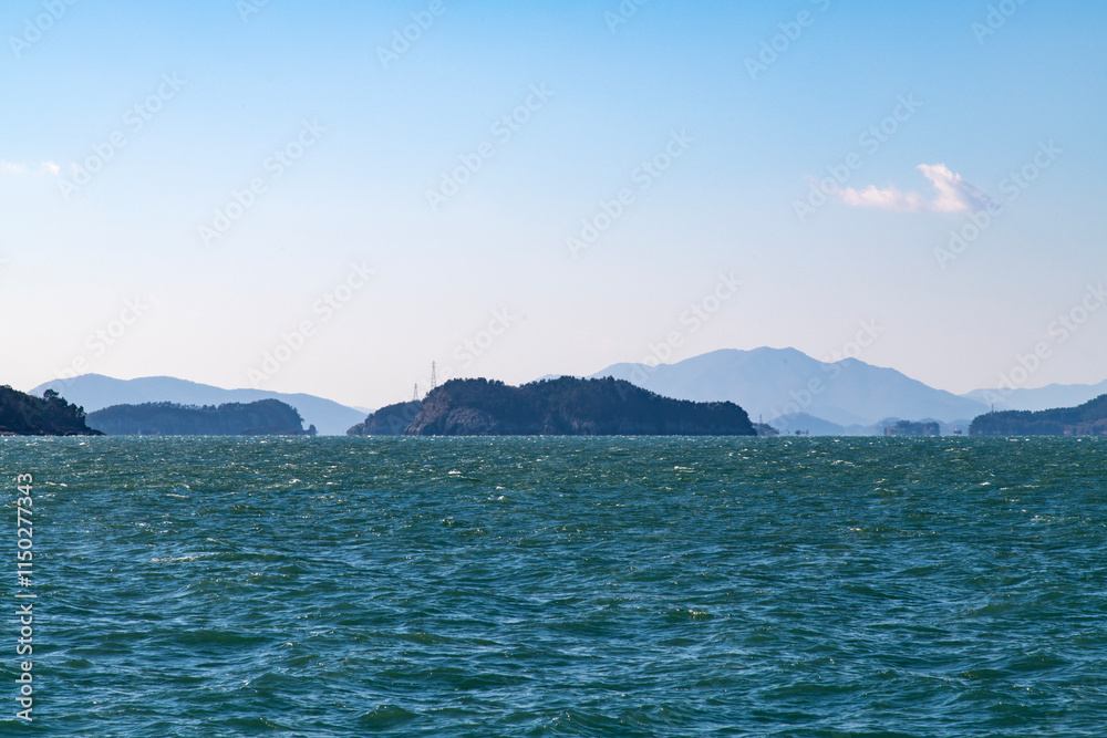 sea and island on a sunny day