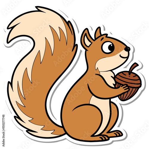 Cute Cartoon Squirrel with Acorn - Autumn Illustration - Brown & Beige - Vector Graphic.
