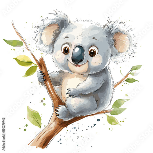 Adorable Watercolor Cartoon Koala Illustration photo