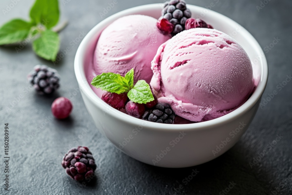 Delicious Blackberry Ice Cream Scoops In Bowl Delicious Blackberry Ice Cream Scoops In Bowl