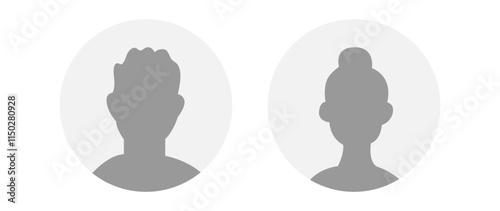 Vector flat illustration in grayscale. Icons of man and woman. Avatar, user profile, person icon, profile picture. Suitable for social media profiles, icons, screensavers and as a template.