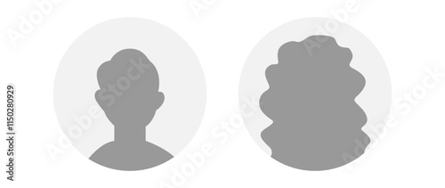 Vector flat illustration in grayscale. Icons of man and woman. Avatar, user profile, person icon, profile picture. Suitable for social media profiles, icons, screensavers and as a template.