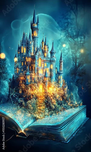 Magical Castle Emerging from Open Book