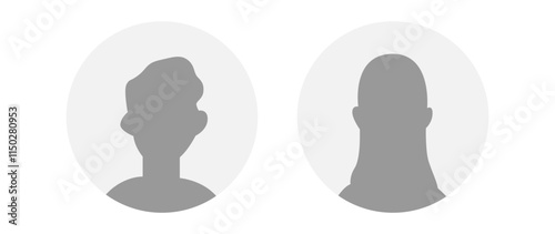 Vector flat illustration in grayscale. Icons of man and woman. Avatar, user profile, person icon, profile picture. Suitable for social media profiles, icons, screensavers and as a template.