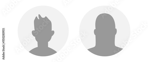 Vector flat illustration in grayscale. Icons of man and woman. Avatar, user profile, person icon, profile picture. Suitable for social media profiles, icons, screensavers and as a template.