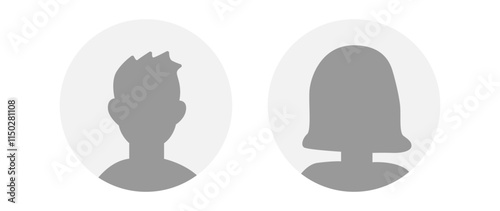 Vector flat illustration in grayscale. Icons of man and woman. Avatar, user profile, person icon, profile picture. Suitable for social media profiles, icons, screensavers and as a template.