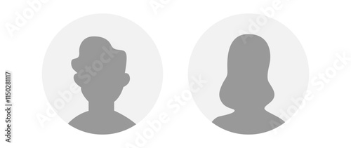 Vector flat illustration in grayscale. Icons of man and woman. Avatar, user profile, person icon, profile picture. Suitable for social media profiles, icons, screensavers and as a template.