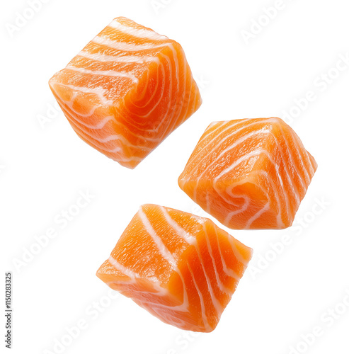 salmon cubes, raw diced salmon, fresh sashimi cut, cutout png