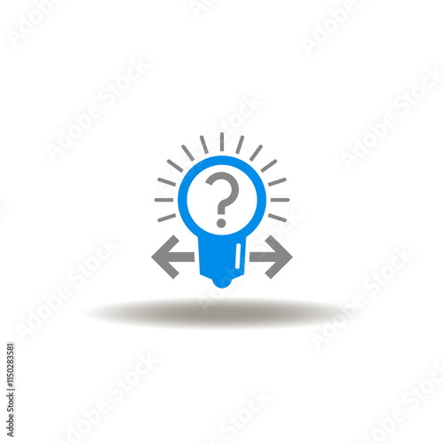 Vector illustration of lightbulb with question mark and arrows right, left. Symbol of choice, dilemma and solution.