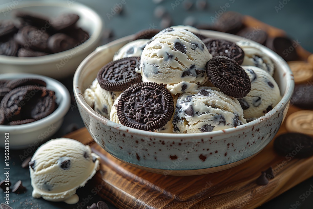 A Bowl Of Delicious Cookies And Cream Ice Cream.