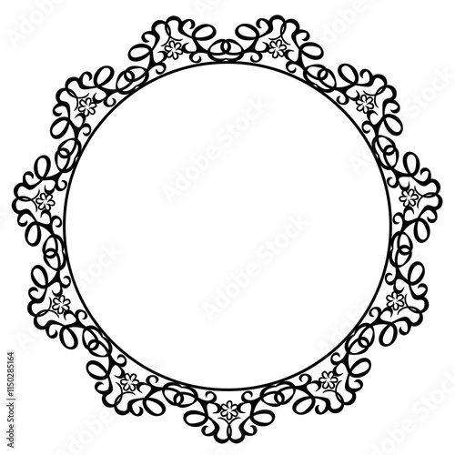 Beautiful round black frame in coassic style on a white background