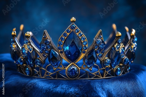 Gold crown with blue jewels. Sapphire blue crown