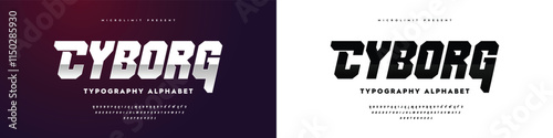 Cyborg: Futuristic Sport Italic Font. Typeface urban style fonts for technology, digital, movie, logo design. Alphabet Collections