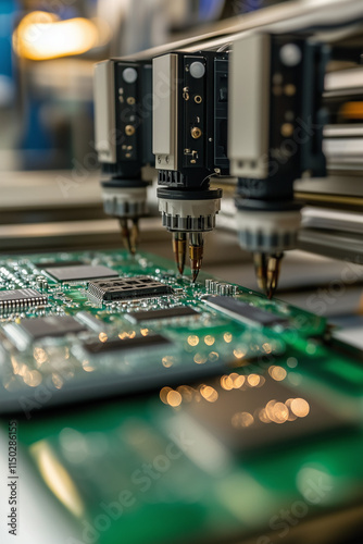 closeup of modern electronics manufacturing facility showing motehrboard
