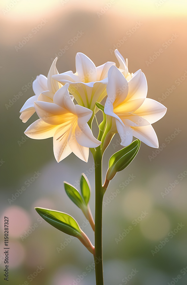 Fototapeta premium A stunning close-up of beautiful Alstroemerias flowers bathed in gentle morning light. Created with generative AI
