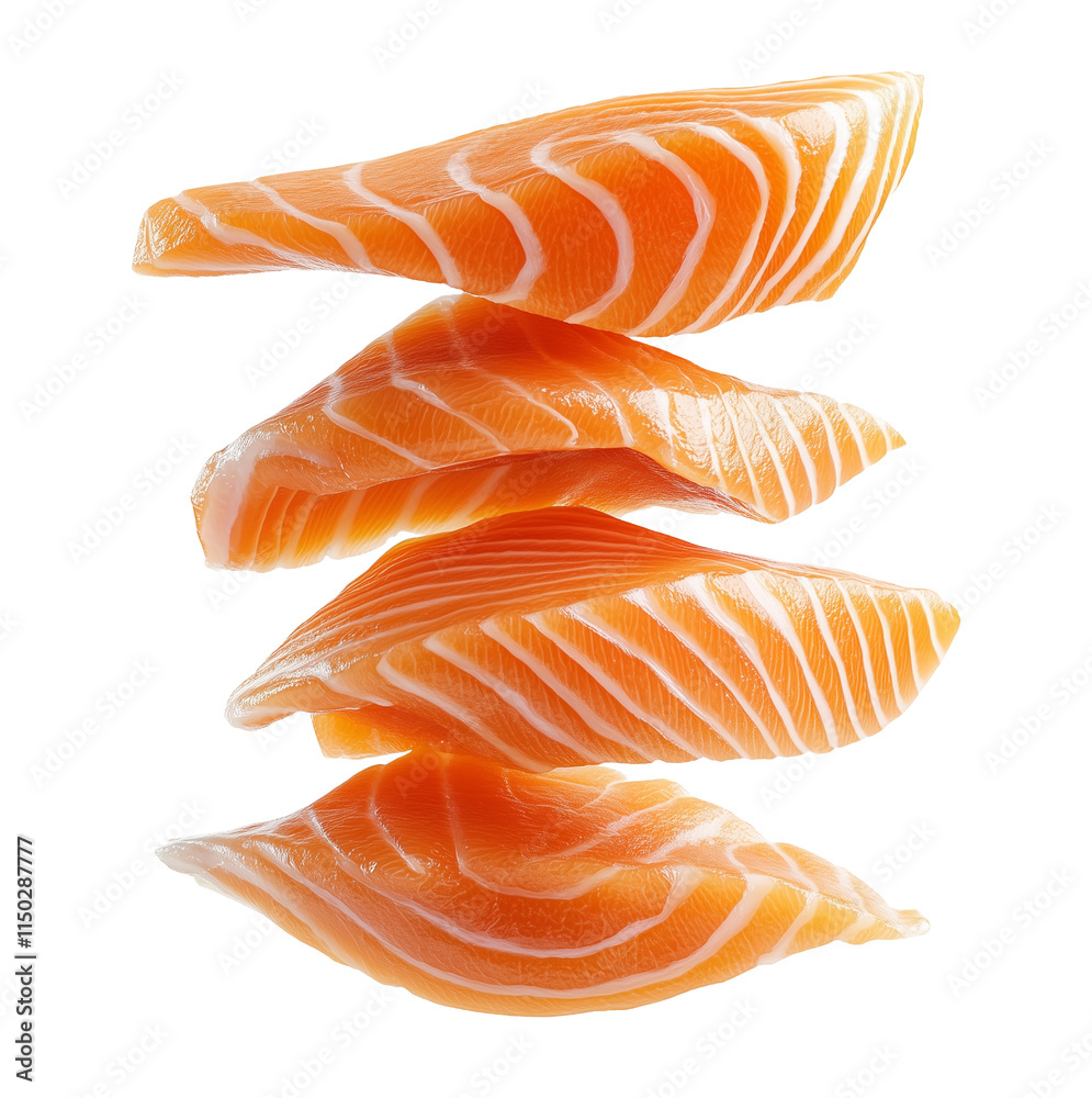piece of sliced raw salmon meat stacked, fresh salmon sashimi cut fillet isolated on transparent background, cutout png piece of sliced raw salmon meat stacked, fresh salmon sashimi cut fillet isolated on transparent background, cutout png