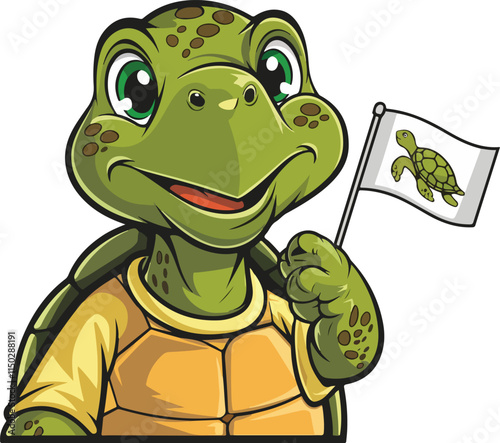 Vector illustration of a cartoon animation of sea turtle, painted in watercolor, isolated on a white background photo