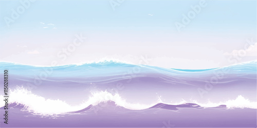 Ocean Wave Flow in Abstract Purple: Fluid, abstract watercolor ocean wave texture in soothing purple and white hues, ideal for creative backgrounds, banners, and abstract ocean-themed designs.