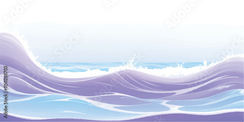 Ocean Wave Flow in Abstract Purple: Fluid, abstract watercolor ocean wave texture in soothing purple and white hues, ideal for creative backgrounds, banners, and abstract ocean-themed designs.