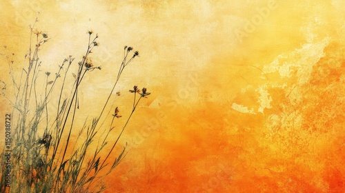 Yellow orange background with texture and distressed vintage grunge and watercolor,