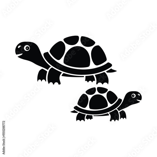 Vector illustration of a cartoon animation of sea turtle, painted in watercolor, isolated on a white background