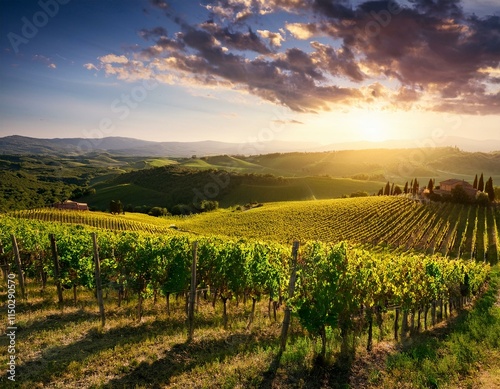 Wallpaper Mural Generated image Beautiful vineyard landscape at sunset in the Tuscan countryside Torontodigital.ca