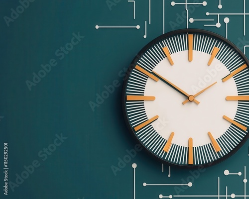 Futuristic digital clock with insurance symbols, representing timesaving automation in Insurtech photo