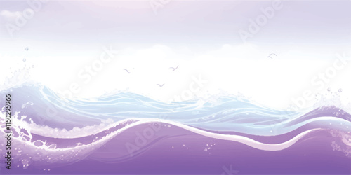 "Abstract Ocean Movement: Purple & White Watercolor Waves: Soft, flowing ocean waves in abstract purple and white watercolor tones, perfect for serene, ocean-themed background designs and digital art.