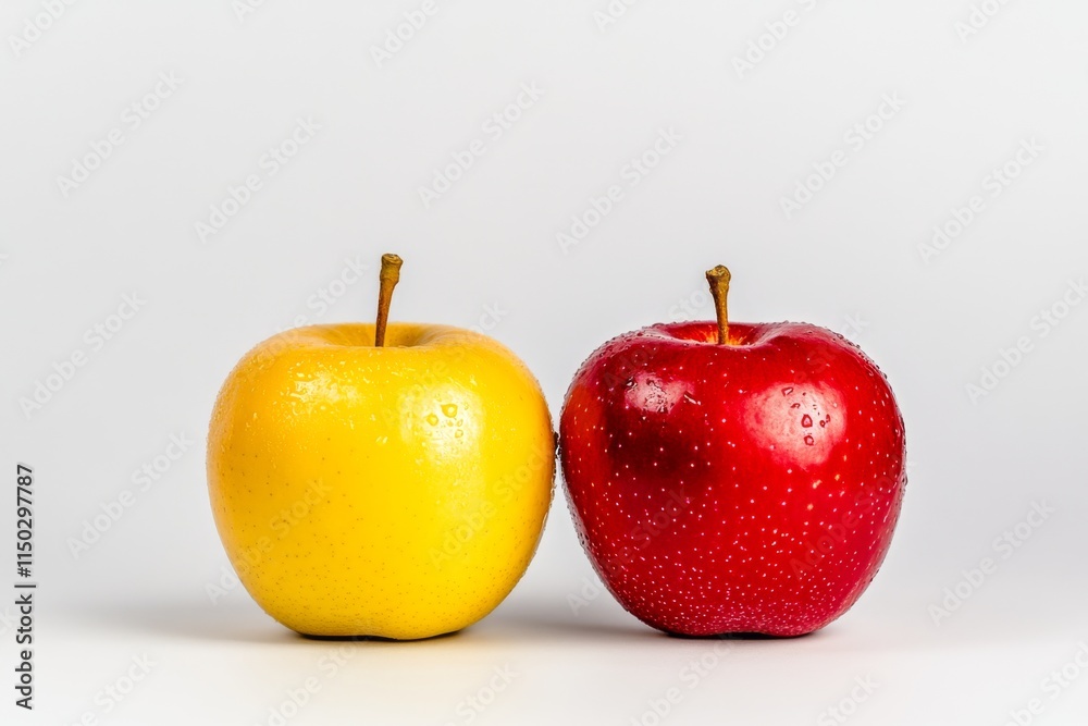 A side-by-side comparison of natural and GMO apples, with one looking unusually vibrant and flawless under studio lighting A side-by-side comparison of natural and GMO apples, with one looking unusually vibrant and flawless under studio lighting