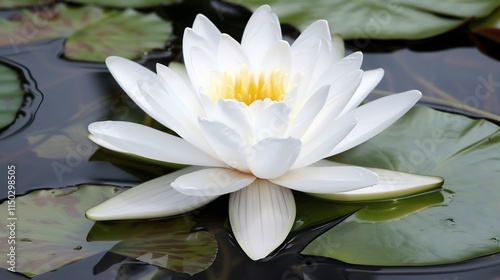 Serene White Water Lily in a Pond photo