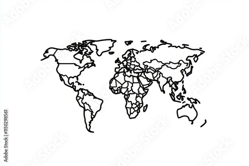 A simple silhouette of Earth in black and white, focusing on recognizable continent outlines