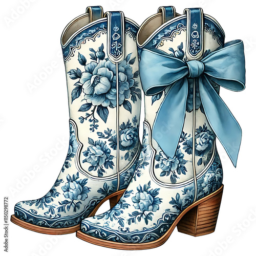 Vintage Blue White Coastal Cowgirl