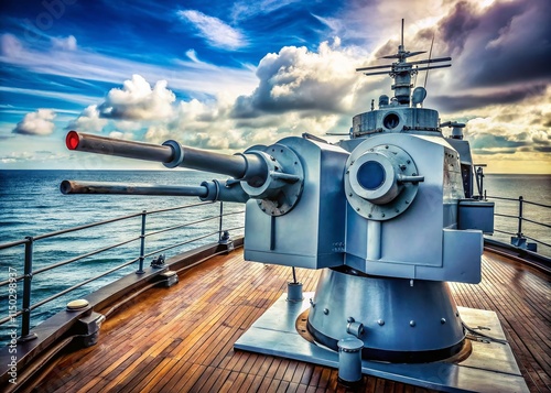 WWII Fletcher-Class Destroyer Rear Gun Turrets - Minimalist Maritime History Stock Photo