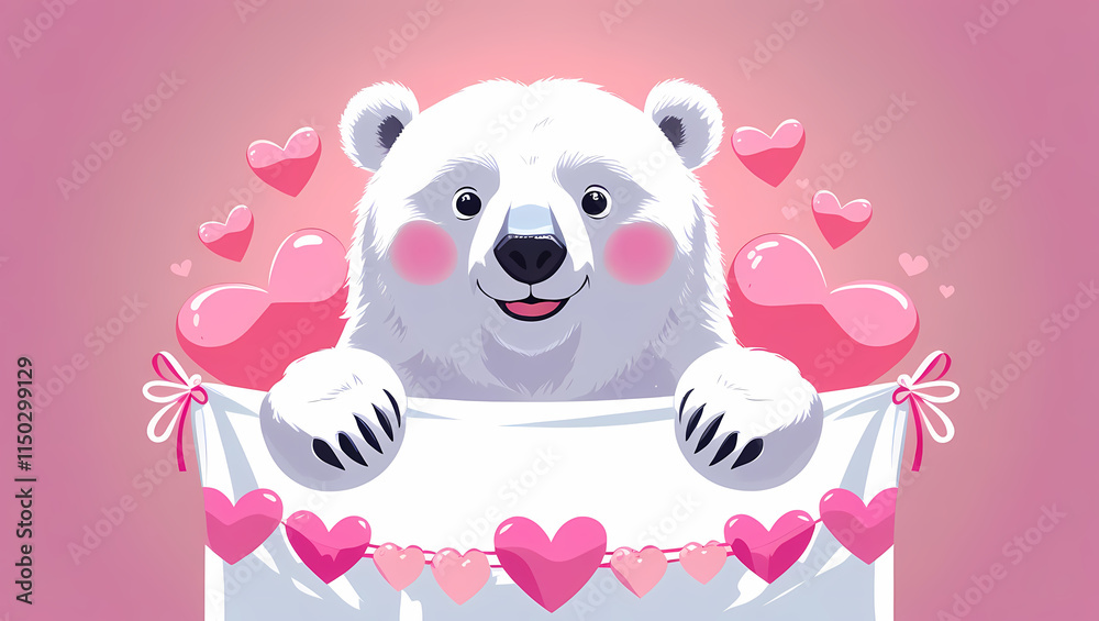 Naklejka premium Cute Polar Bear Valentine's Day Card Illustration 