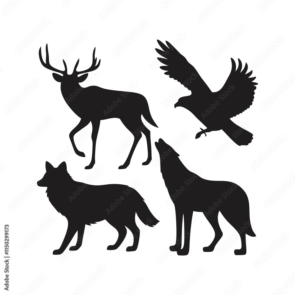 Fototapeta premium Premium Animal Silhouette Vector Pack | Wildlife and Pet Collection 