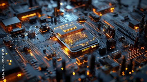 Close-Up 4K Image of Computer Hardware Showcasing Motherboard and CPU photo