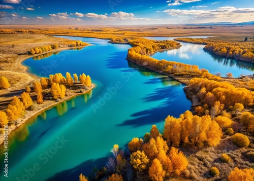 Aerial View of Lake Balykty, Kazakhstan: Stunning Autumn Scenery photo