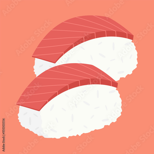 Authentic Japanese sushi and side dishes with vibrant ingredients. Vector flat Illustration