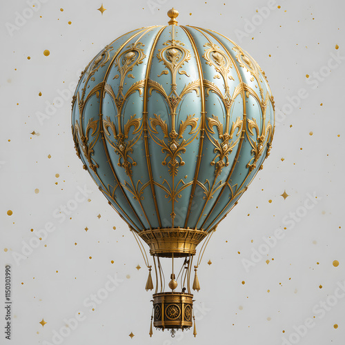 3D  hot air balloon with gold detailing, creating a whimsical and vintage look, perfect for themes of travel, adventure, and fantasy. Isolated on transparent background photo