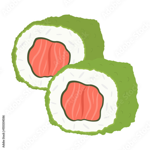 Authentic Japanese sushi and side dishes with vibrant ingredients. Vector flat Illustration