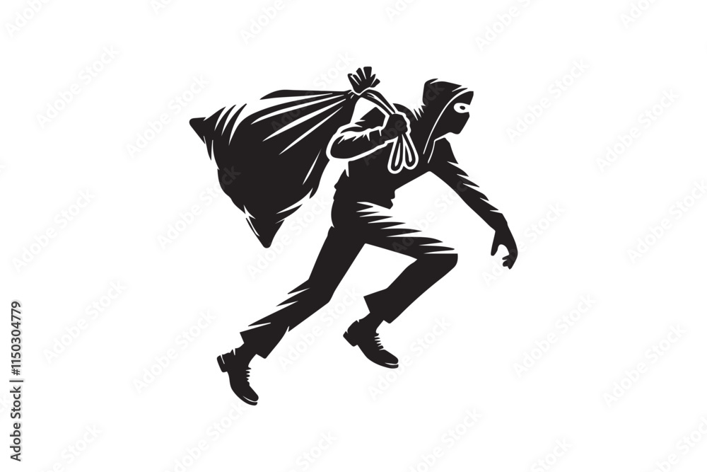 Obraz premium minimalist a thief carrying a bag vector silhouette black color in white background