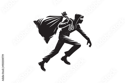 minimalist a thief carrying a bag vector silhouette black color in white background